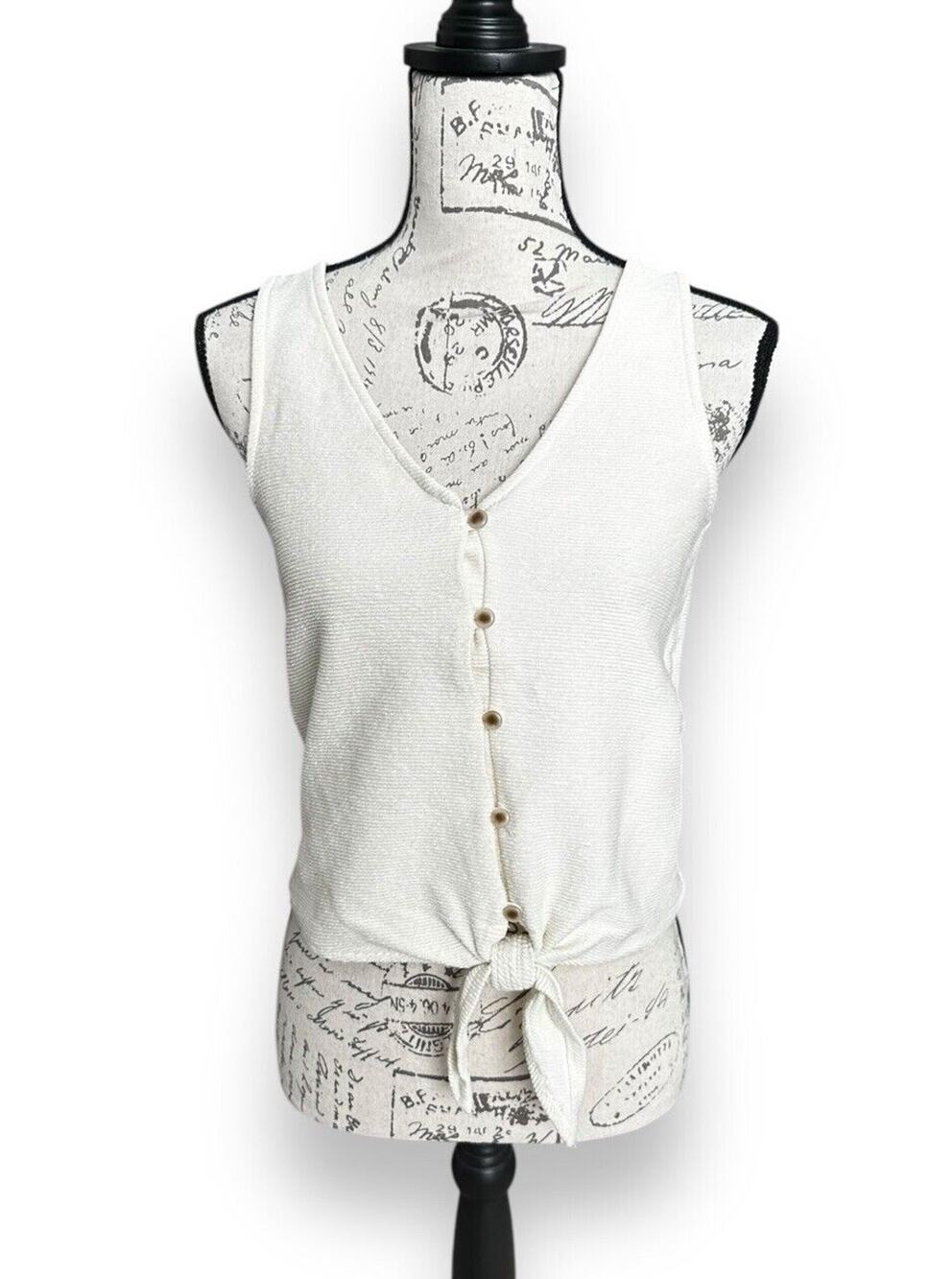 Texture & Thread by Madewell White Ribbed Button Down Cotton Tank Top Small